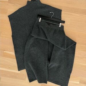 Zara Grey Wool Blend Sleeveless Tunic Vest And Wide Leg Pants Cord Set